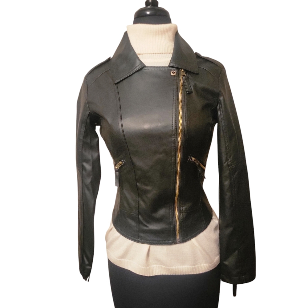 Zara NWT Black Faux Leather Moto Jacket Small Cropped Indie Sleaze Y2K Biker